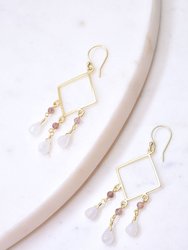 Diamond-Shaped Earring With Cherry Quartz and Moonstone Drops