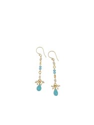Drop Earrings with Pearl Cluster and Chalcedony Drop - Gold