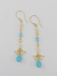 Drop Earrings with Pearl Cluster and Chalcedony Drop