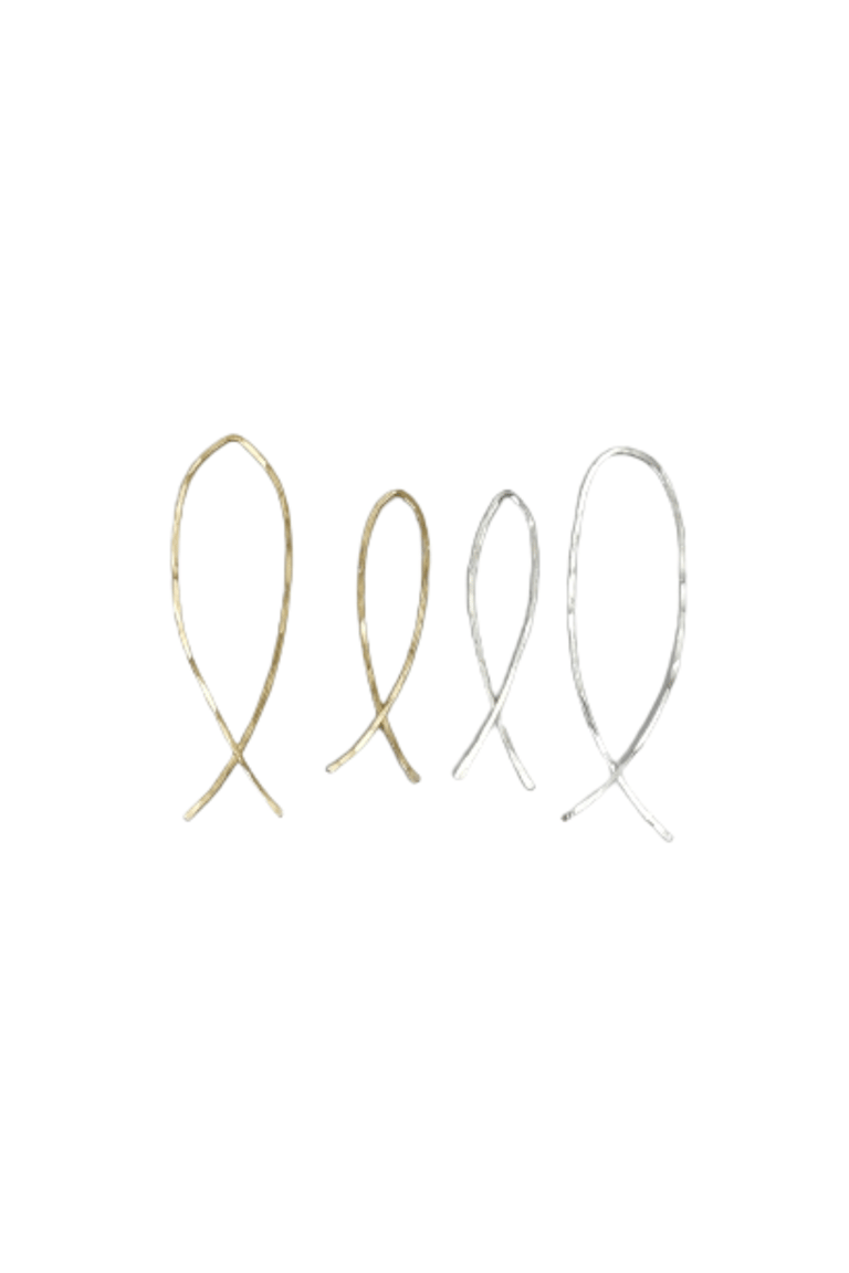 Fishtail Hammered Wire Earring - Gold/Silver Over Copper