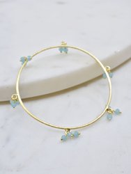 Gold Bangle Bracelet With Blue Chalcedony Accent Beads