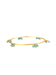Gold Bangle Bracelet With Blue Chalcedony Accent Beads - Gold