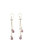 Gold Dangle Earrings With Gold Chain Strands With Cherry Quartz And Pearl Drops - Gold