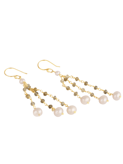 A Blonde and Her Bag Gold Dangle Earrings With Pearl And Labradorite Beaded Drops product