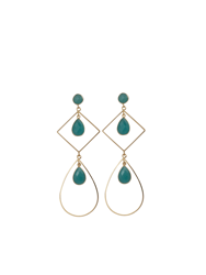 Gold Drop Earrings With Blue Chalcedony Accent Stones - Green