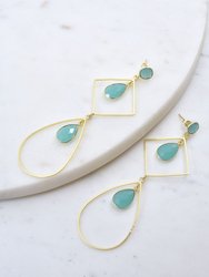 Gold Drop Earrings With Blue Chalcedony Accent Stones