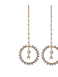 Gold Earrings with Pearl Chain and Labradorite Hoop Drop