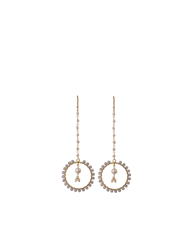 Gold Earrings with Pearl Chain and Labradorite Hoop Drop - Gold