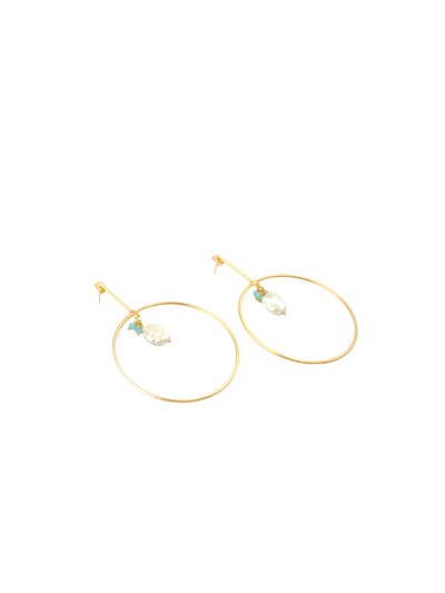 A Blonde and Her Bag Gold Hoop Drop Earrings With Pearl And Chalcedony Accent product