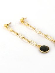 Gold Oval Link Chain Earring With Labradorite Drop