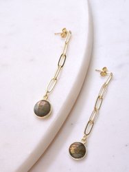 Gold Oval Link Chain Earring With Labradorite Drop