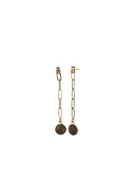 Gold Oval Link Chain Earring With Labradorite Drop - Gold