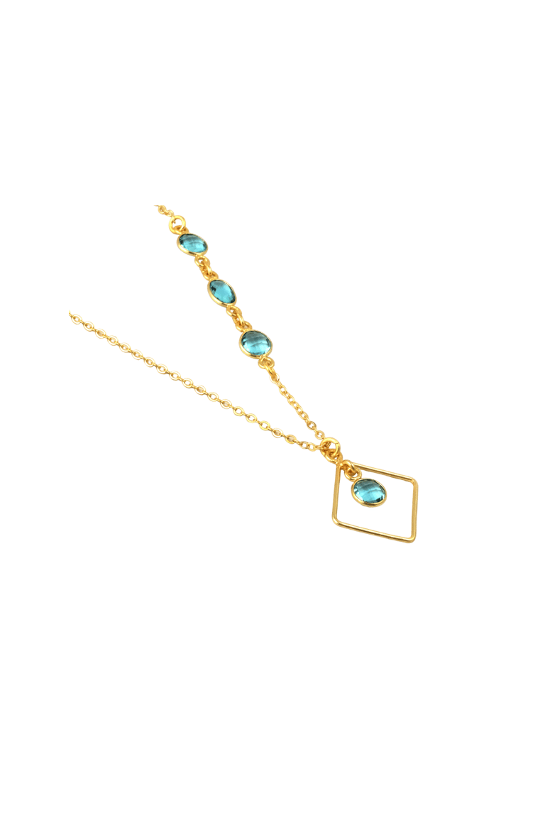Gold Pendant Necklace With Blue Topaz Accent Stones - Gold