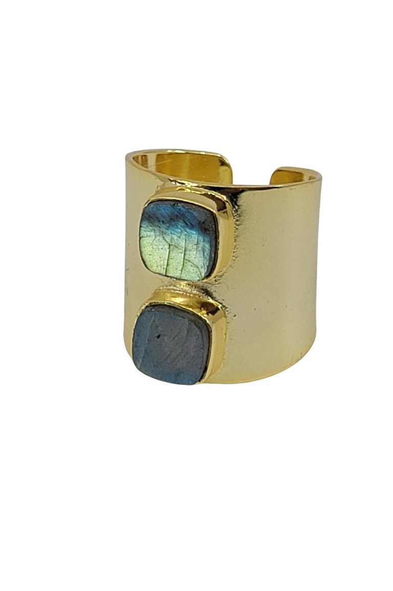 Gold Ring With Dual Labradorite Stones - Gold
