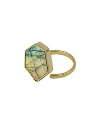 Gold Ring with Hexagonal Labradorite Pendant - Gold