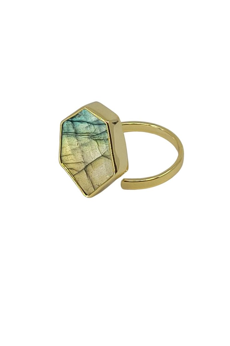 Gold Ring with Hexagonal Labradorite Pendant - Gold
