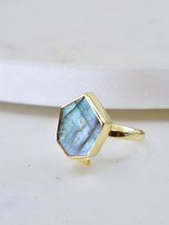 Gold Ring with Hexagonal Labradorite Pendant