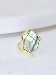 Gold Ring with Hexagonal Labradorite Pendant