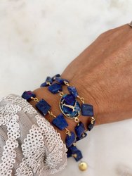 Hana Wrap Bracelet/Necklace In Blue Mojave Copper Turquoise - Chunky Stone