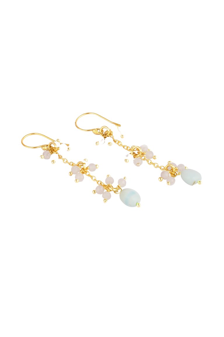 Larimar Dangle Earrings With Moonstone - Gold