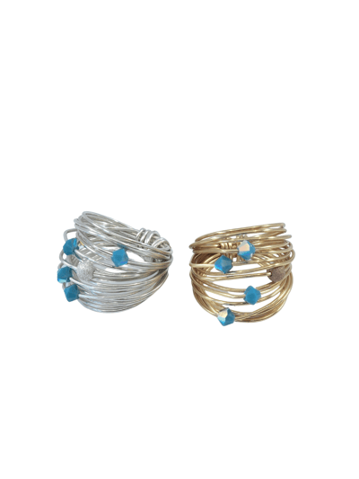 A Blonde and Her Bag Marcia Wire Wrap Ring With Blue Opaque Swarovski Crystals product