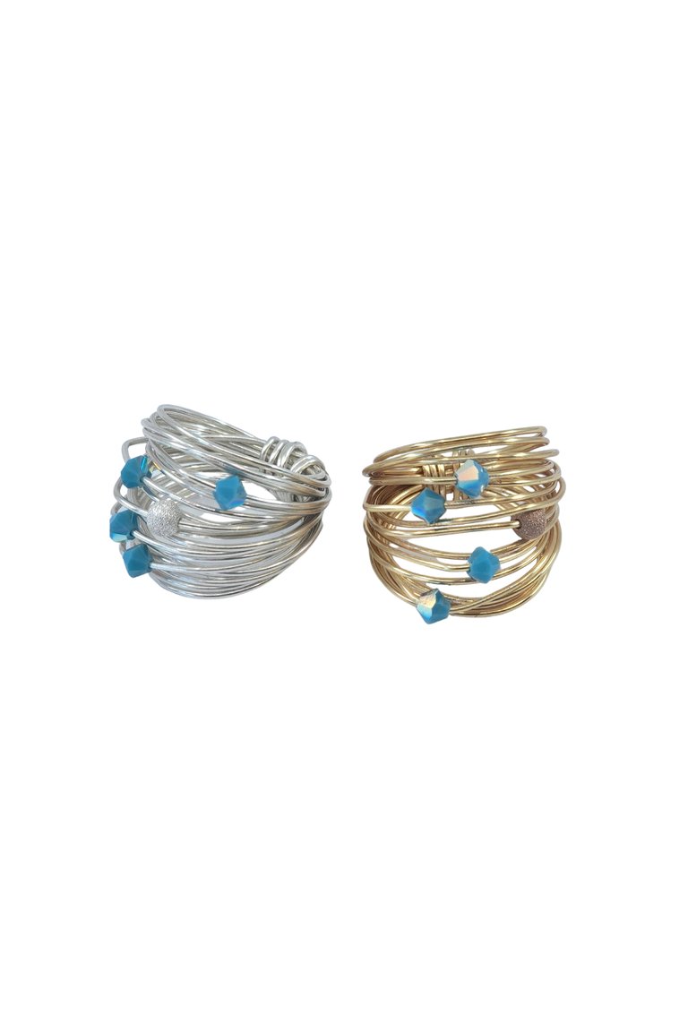 Marcia Wire Wrap Ring With Blue Opaque Swarovski Crystals - Blue