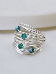 Marcia Wire Wrap Ring With Deep Green Swarovski Crystals