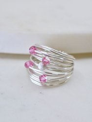 Marcia Wire Wrap Ring With Hot Pink Swarovski Crystals