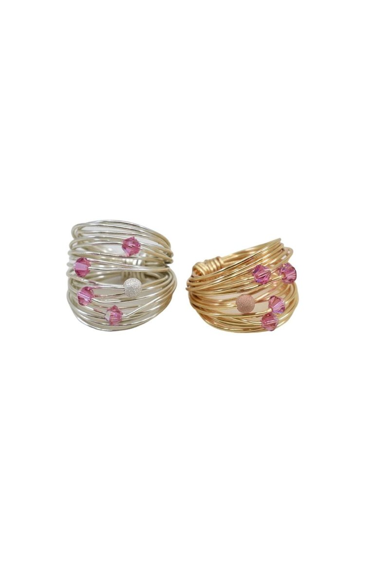 Marcia Wire Wrap Ring With Hot Pink Swarovski Crystals - Pink