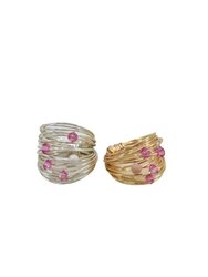 Marcia Wire Wrap Ring With Hot Pink Swarovski Crystals - Pink