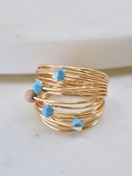 Marcia Wire Wrap Ring With Opaque Blue Swarovski Crystals - 14K Gold/ Sterling Silver
