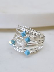 Marcia Wire Wrap Ring With Opaque Blue Swarovski Crystals - 14K Gold/ Sterling Silver