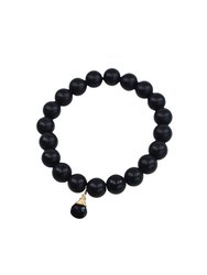 Matte Black Onyx Large Stone Stretch Bracelet With Black Onyx Hand-Wrapped In Gold - Black Onyx