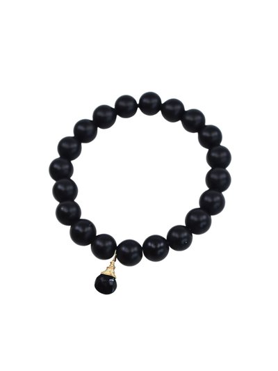 A Blonde and Her Bag Matte Black Onyx Large Stone Stretch Bracelet With Black Onyx Hand-Wrapped In Gold product