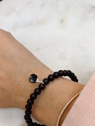 Matte Black Onyx Small Stone Stretch Bracelet With Black Onyx Hand-Wrapped In Sterling Silver