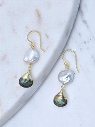 Pearl Earring With Hand Wrapped Labradorite Earring