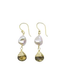 Pearl Earring With Hand Wrapped Labradorite Earring - Gold
