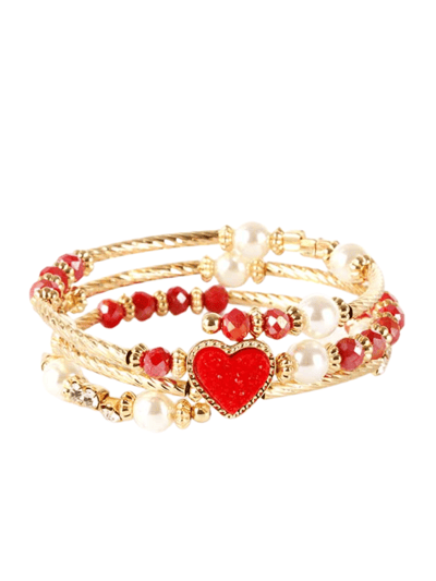 A Blonde and Her Bag Red Heart Druzy And Pearl Wrap Gold Bracelet product