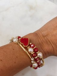 Red Heart Druzy And Pearl Wrap Gold Bracelet