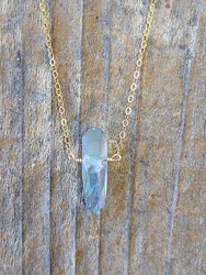 Single Raw Mystic Grey Quartz Crystal Pendant Necklace in Gold