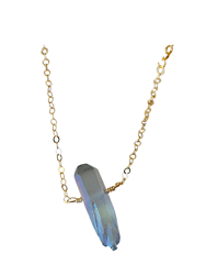 Single Raw Mystic Grey Quartz Crystal Pendant Necklace in Gold - Grey