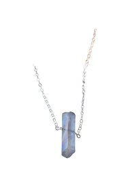 Single Raw Mystic Grey Quartz Crystal Pendant Necklace in Silver - Grey