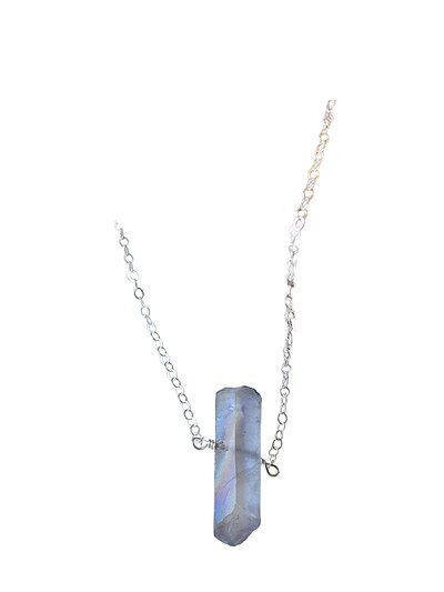 A Blonde and Her Bag Single Raw Mystic Grey Quartz Crystal Pendant Necklace in Silver product