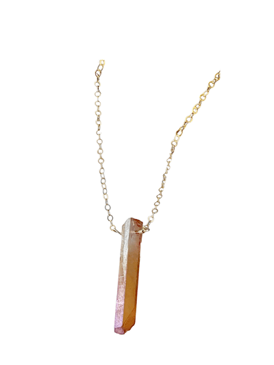 A Blonde and Her Bag Single Raw Peach Quartz Crystal Pendant Necklace in Gold product