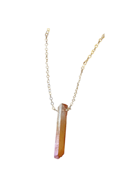 Single Raw Peach Quartz Crystal Pendant Necklace in Gold - Peach
