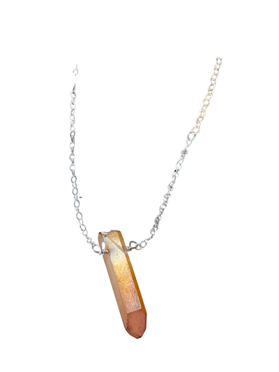 A Blonde and Her Bag Single Raw Peach Quartz Crystal Pendant Necklace in Silver product