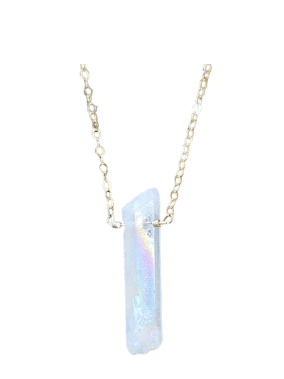 A Blonde and Her Bag Single Raw Rainbow Quartz Crystal Pendant Necklace In Gold product