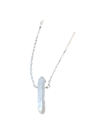 Single Raw Rainbow Quartz Crystal Pendant Necklace in Silver - Silver