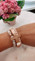 Soft Pink Soapstone And Crystal Beaded Stretch Bracelet With Gold Cross
