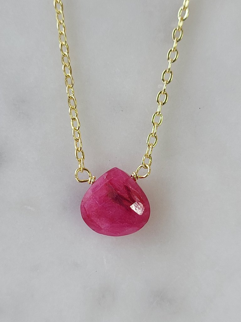 Stephanie Delicate Drop Necklace in Ruby - Brass Chain - Ruby / Gold Colored Brass